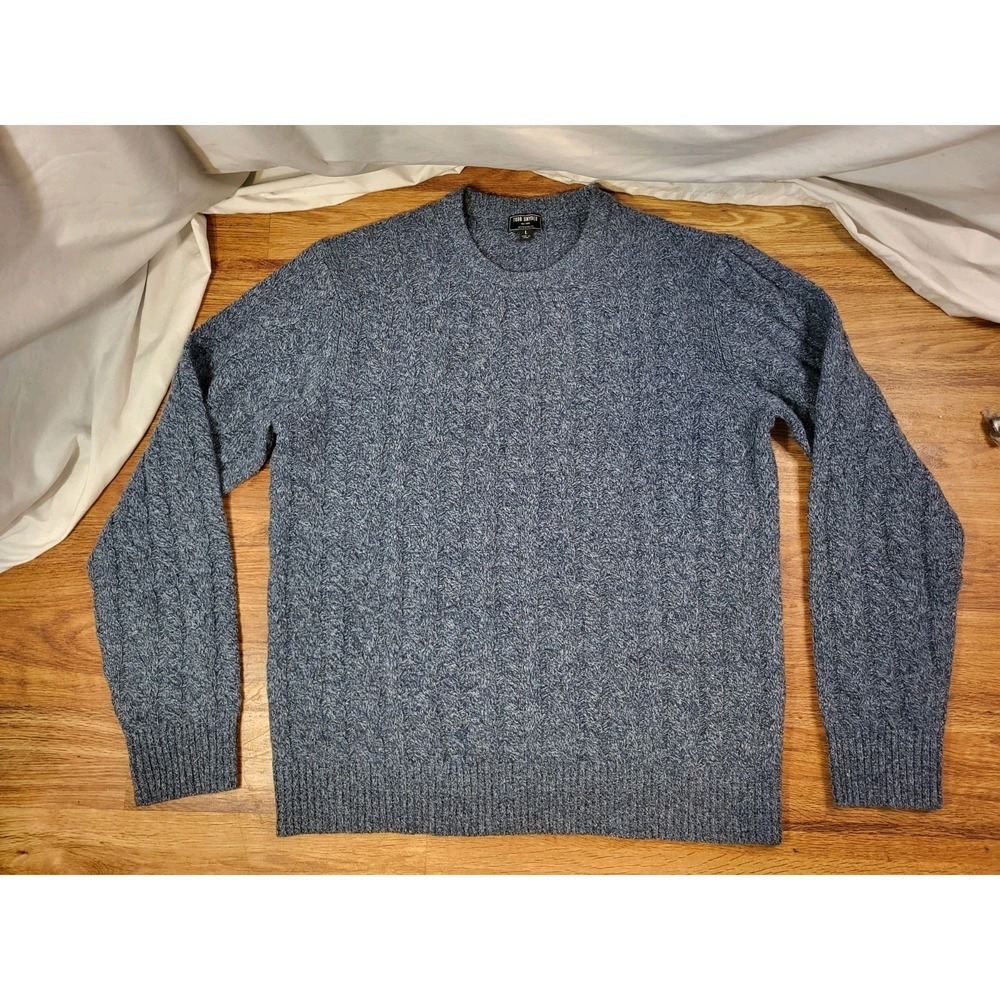 Todd Snyder Cable Knit 100% Lambs Wool Sweater Mens Large Blue Long Sleeve Crew